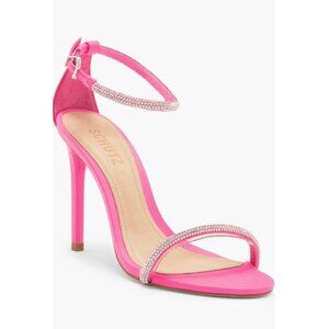SCHUTZ Fabienne Glam Crystal Embellished High Heel Sandal 8B Pink Open Toe NIB